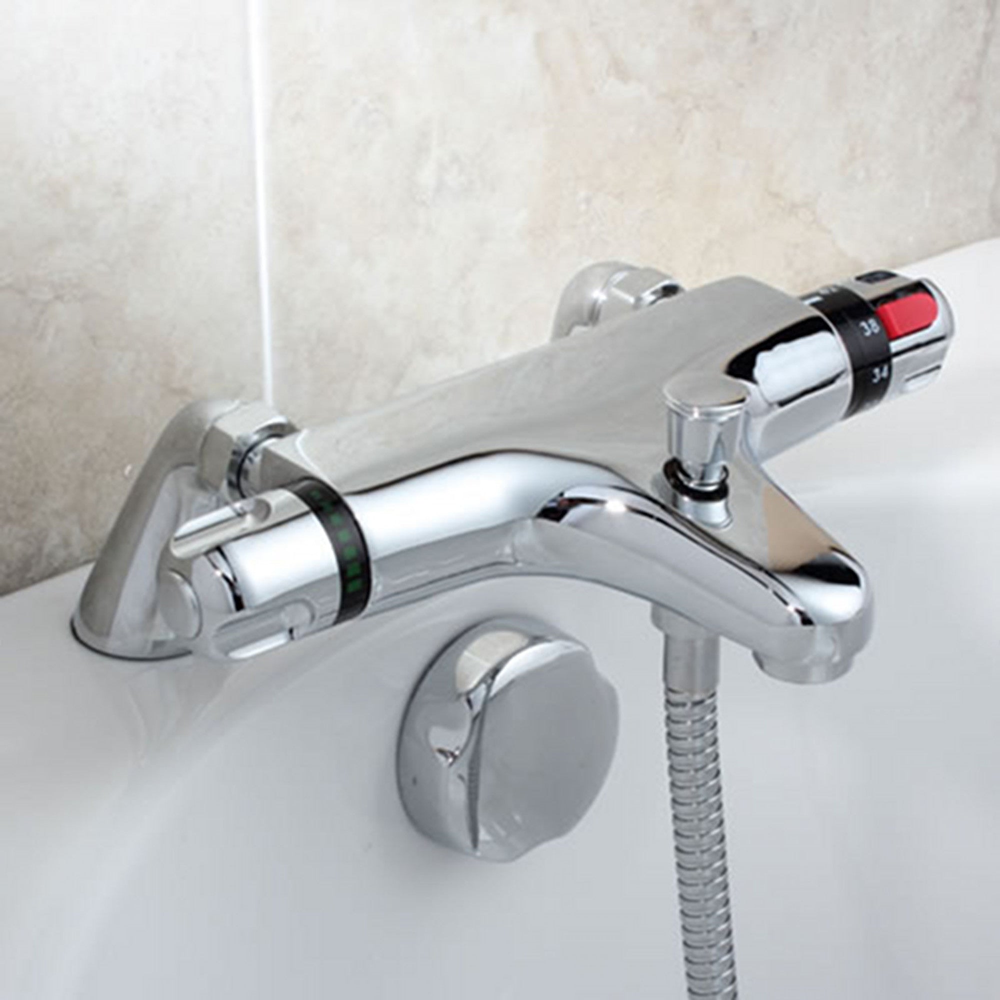 Luna thermostatic bath shower mixer tap deck mount - chrome (no handset)